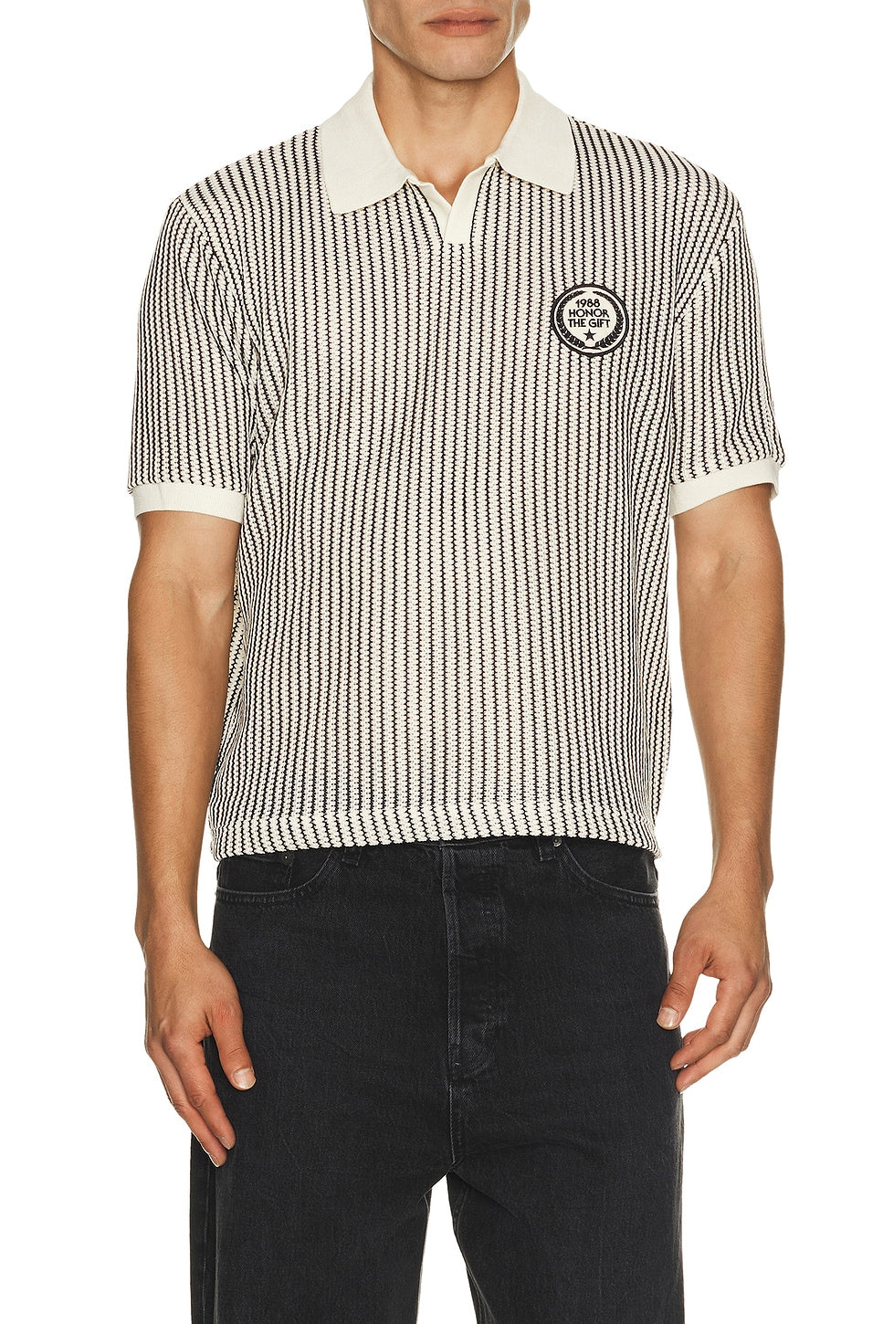 Honor The Gift Striped Knit Polo Bone - Im Your Wardrobe