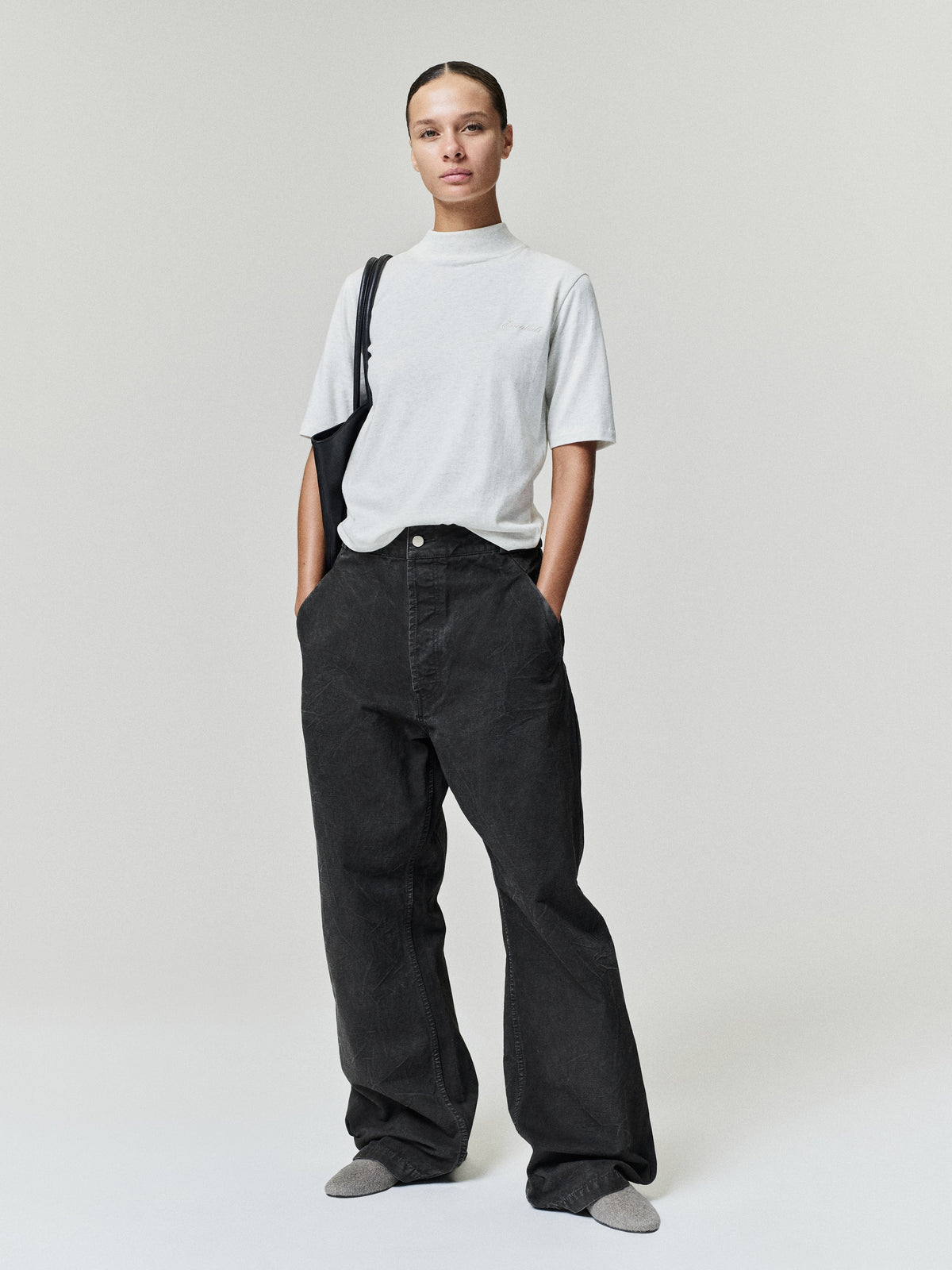 Fear of God Essentials Women's Slim Mock Neck Tee Marble Heather