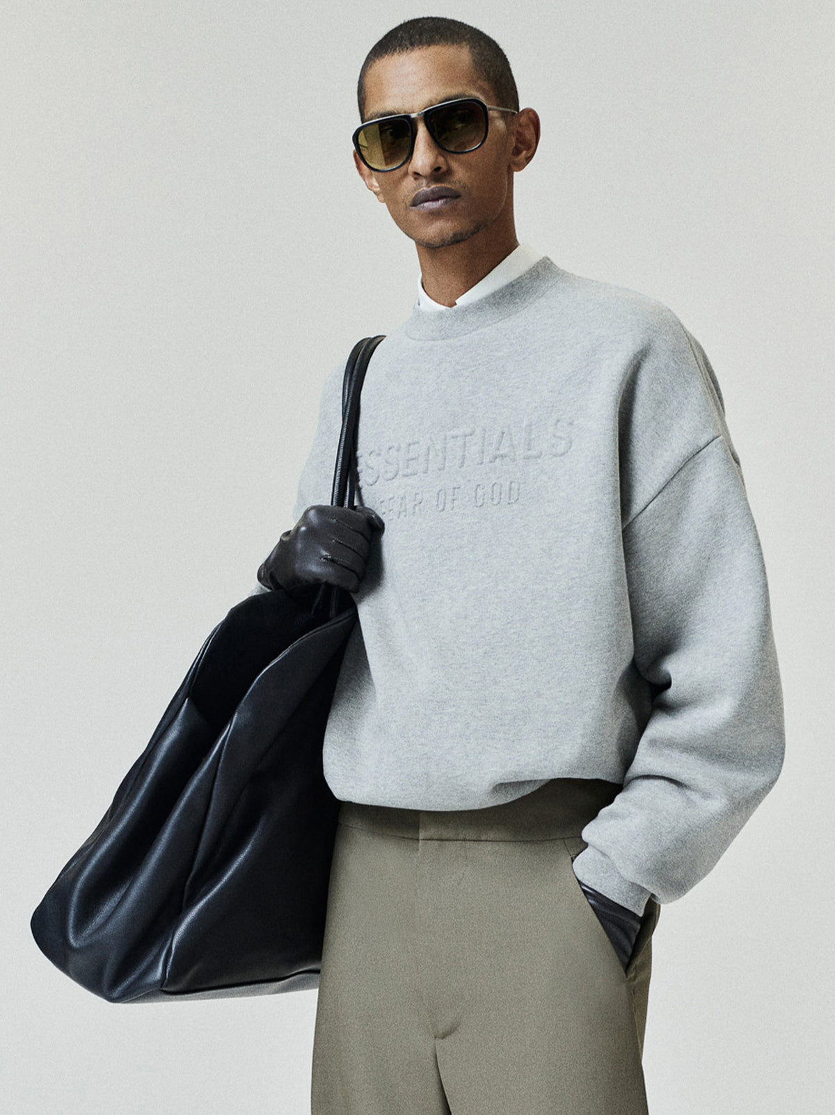Fear of God Essentials Embossed FW26 90s Relaxed Crewneck Warm Heather - Im Your Wardrobe