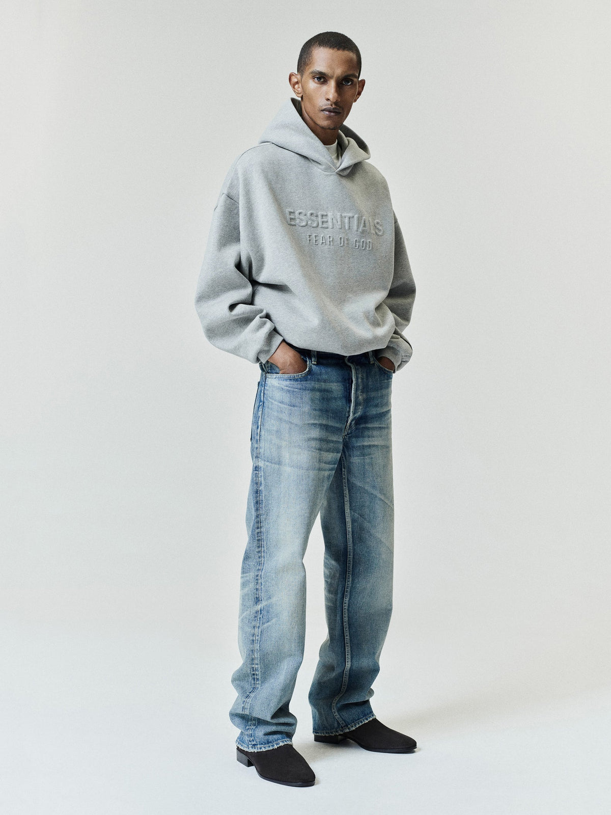 Fear of God Essentials Embossed FW26 90s Relaxed Hoodie Warm Heather - Im Your Wardrobe