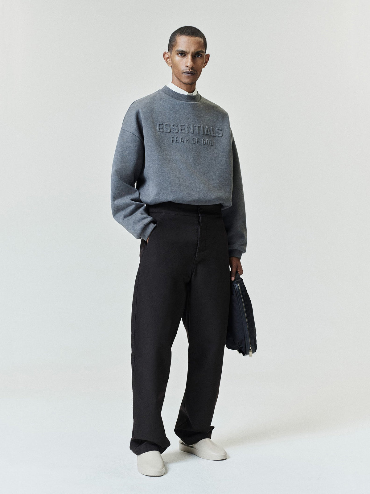 Fear of God Essentials Embossed FW26 90s Relaxed Crewneck Ash Heather - Im Your Wardrobe