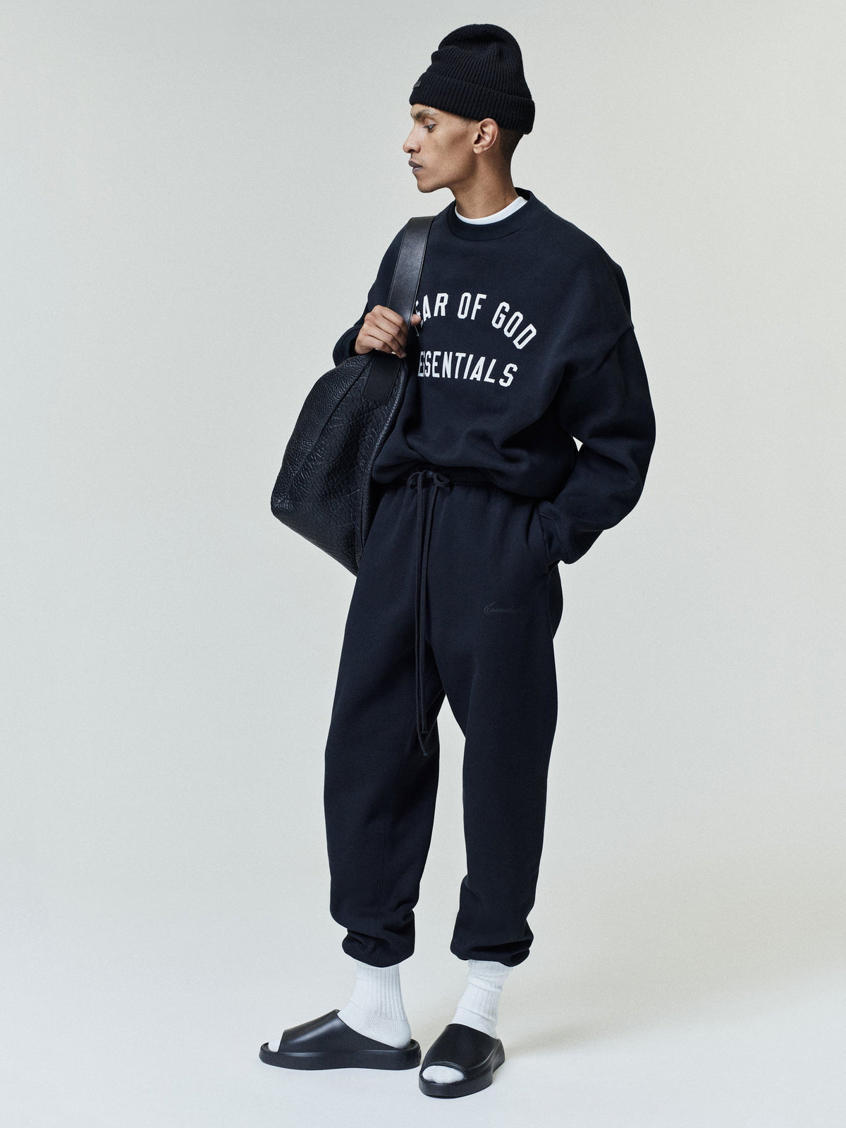 Fear of God Essentials Varsity 90s Crewneck Sweatshirt Vintage Black - Im Your Wardrobe