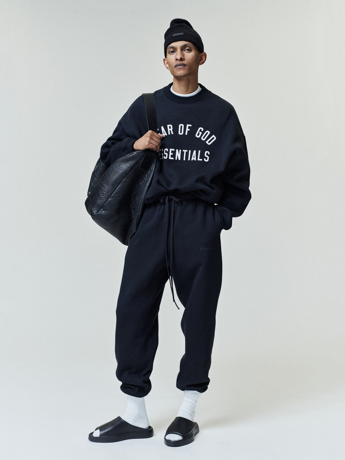 Fear of God Essentials Varsity 90s Crewneck Sweatshirt Vintage Black - Im Your Wardrobe
