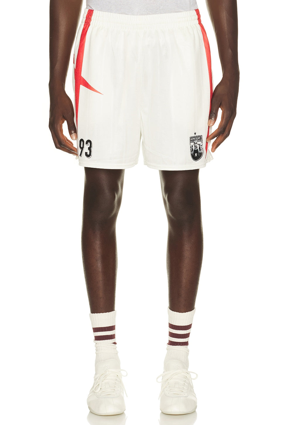 Represent Printed Spike Football Shorts Flat White - Im Your Wardrobe