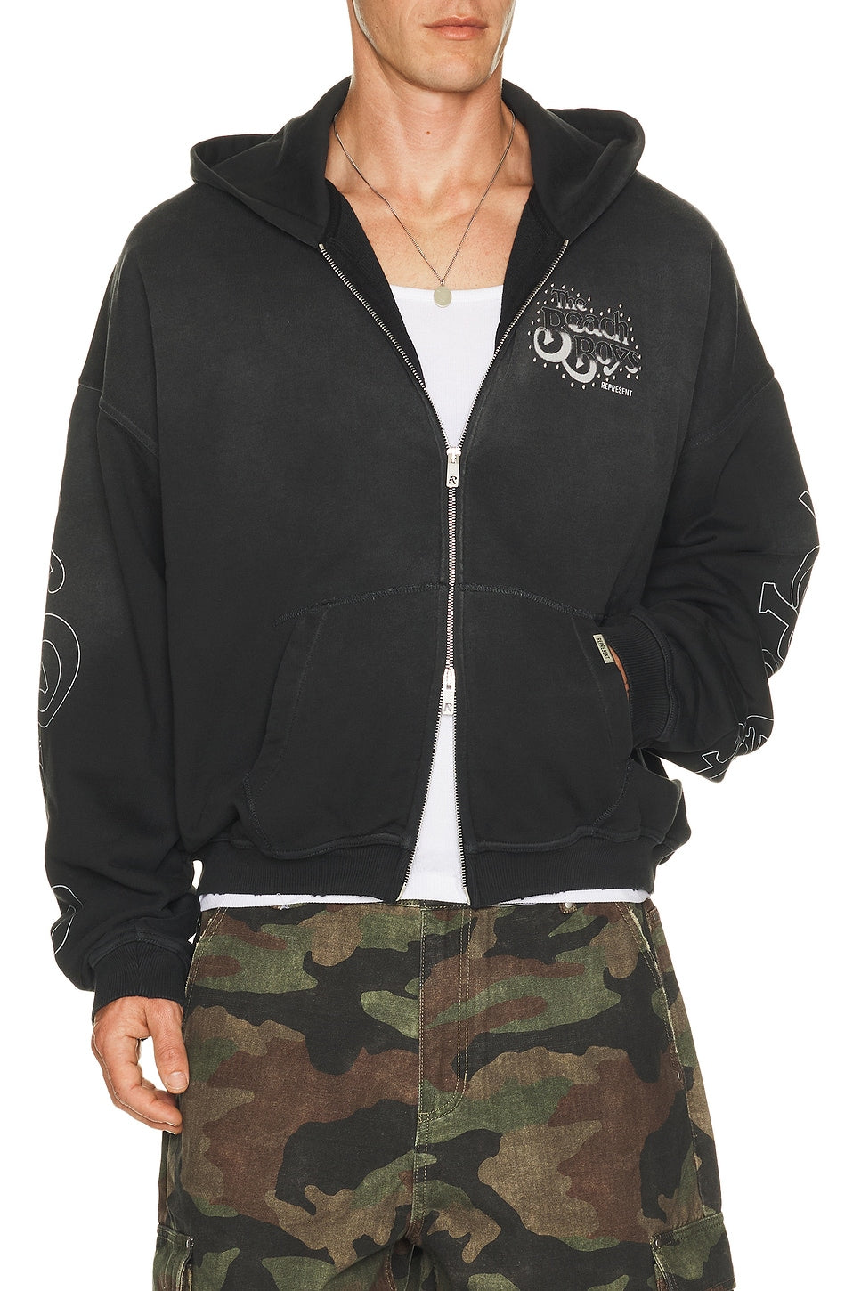 Represent x Beach Boys Endless Summer Zip Through Hoodie Stained Black - Im Your Wardrobe