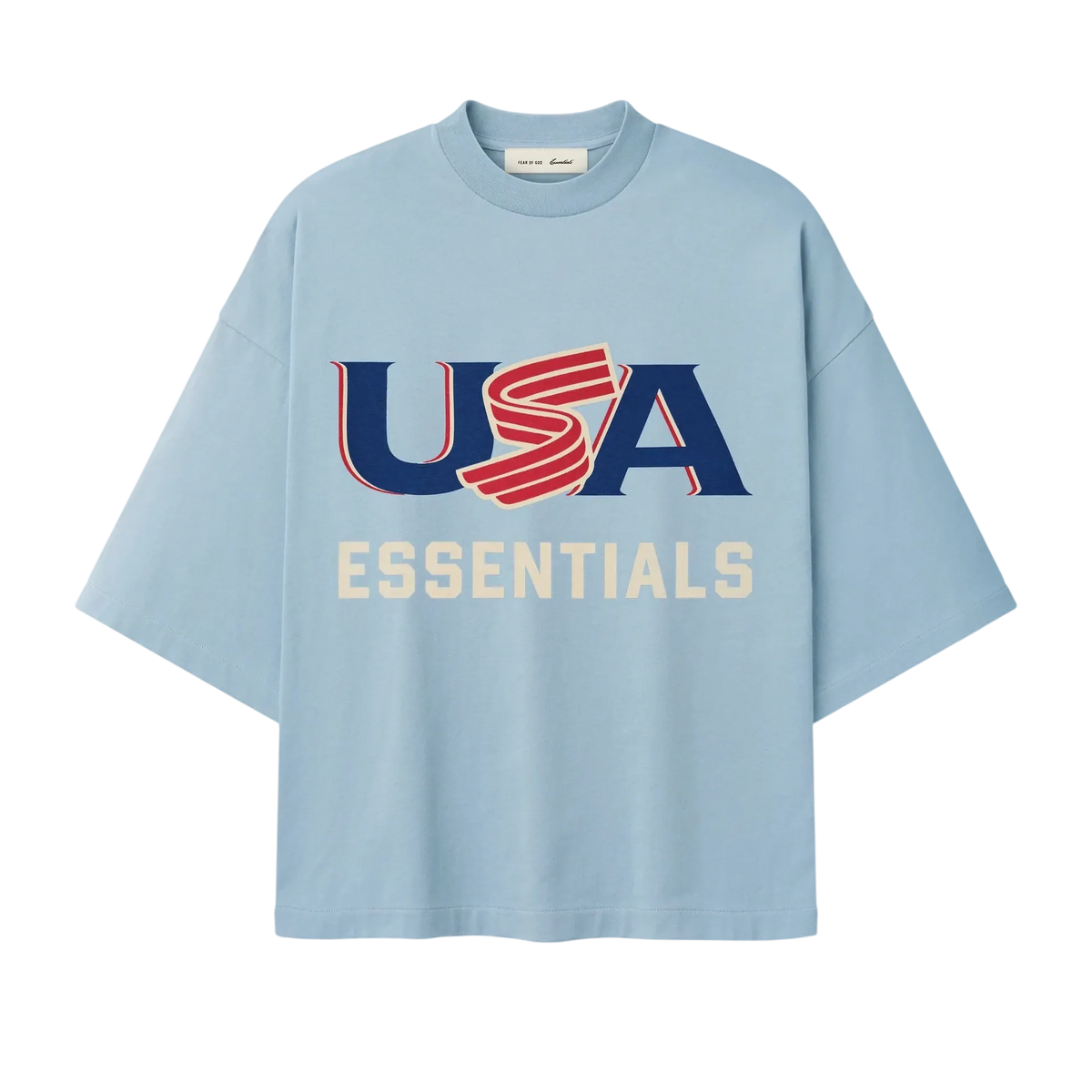 Fear Of God Essentials USA Baseball Merch Tee Stone Blue