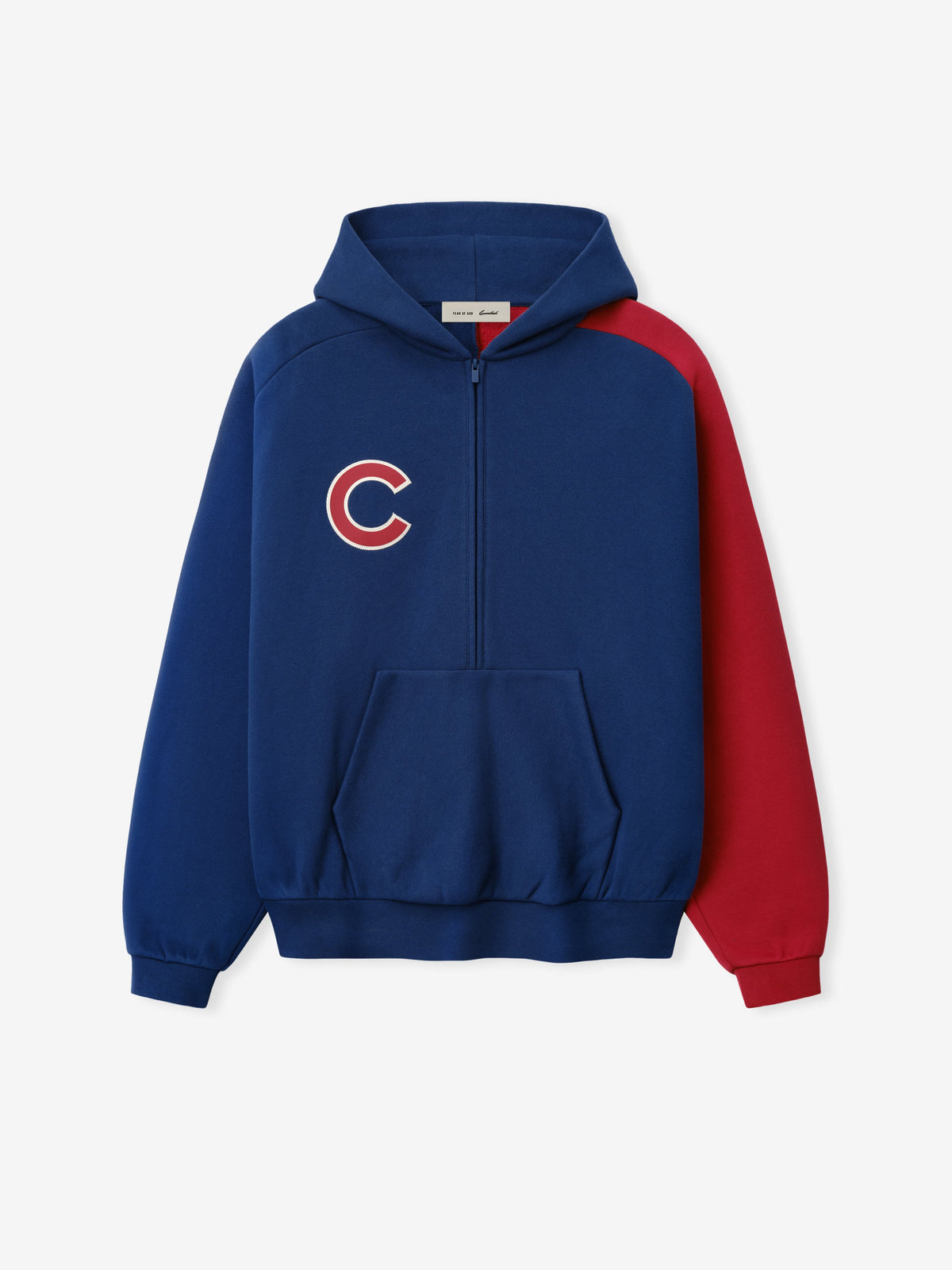 Fear of God Essentials Cubs Raglan Half Zip Sport Hoodie Estate Blue/ Stone Red - Im Your Wardrobe