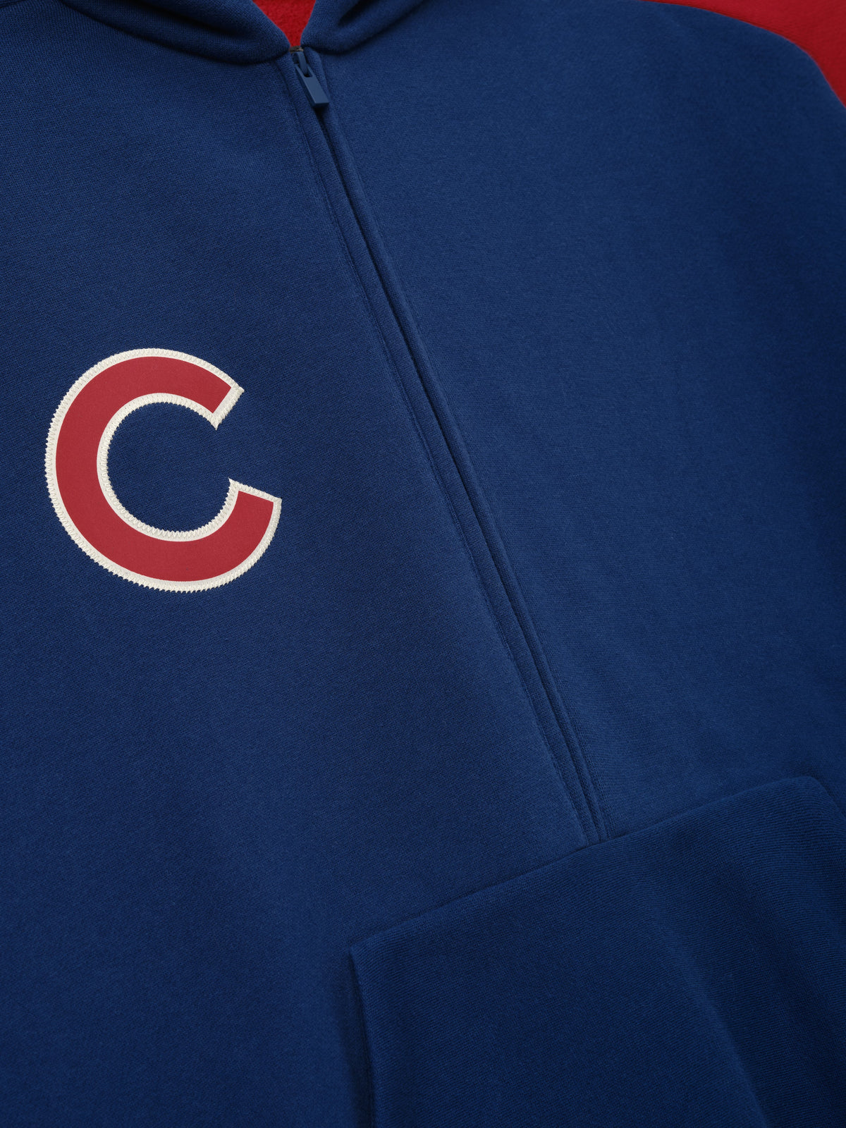 Fear of God Essentials Cubs Raglan Half Zip Sport Hoodie Estate Blue/ Stone Red - Im Your Wardrobe
