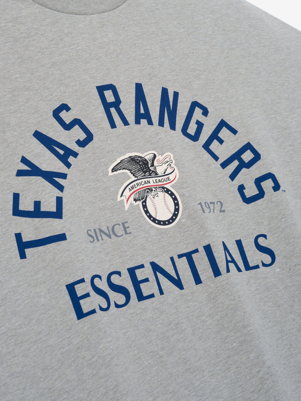 Fear of God Essentials Rangers American League Merch Tee Concrete Heather - Im Your Wardrobe