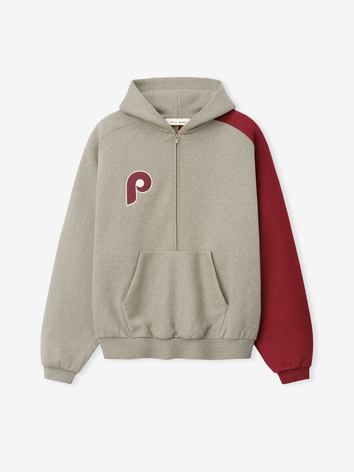Fear of God Essentials Phillies Raglan Half Zip Sport Hoodie Seal Heather/ Cabernet - Im Your Wardrobe