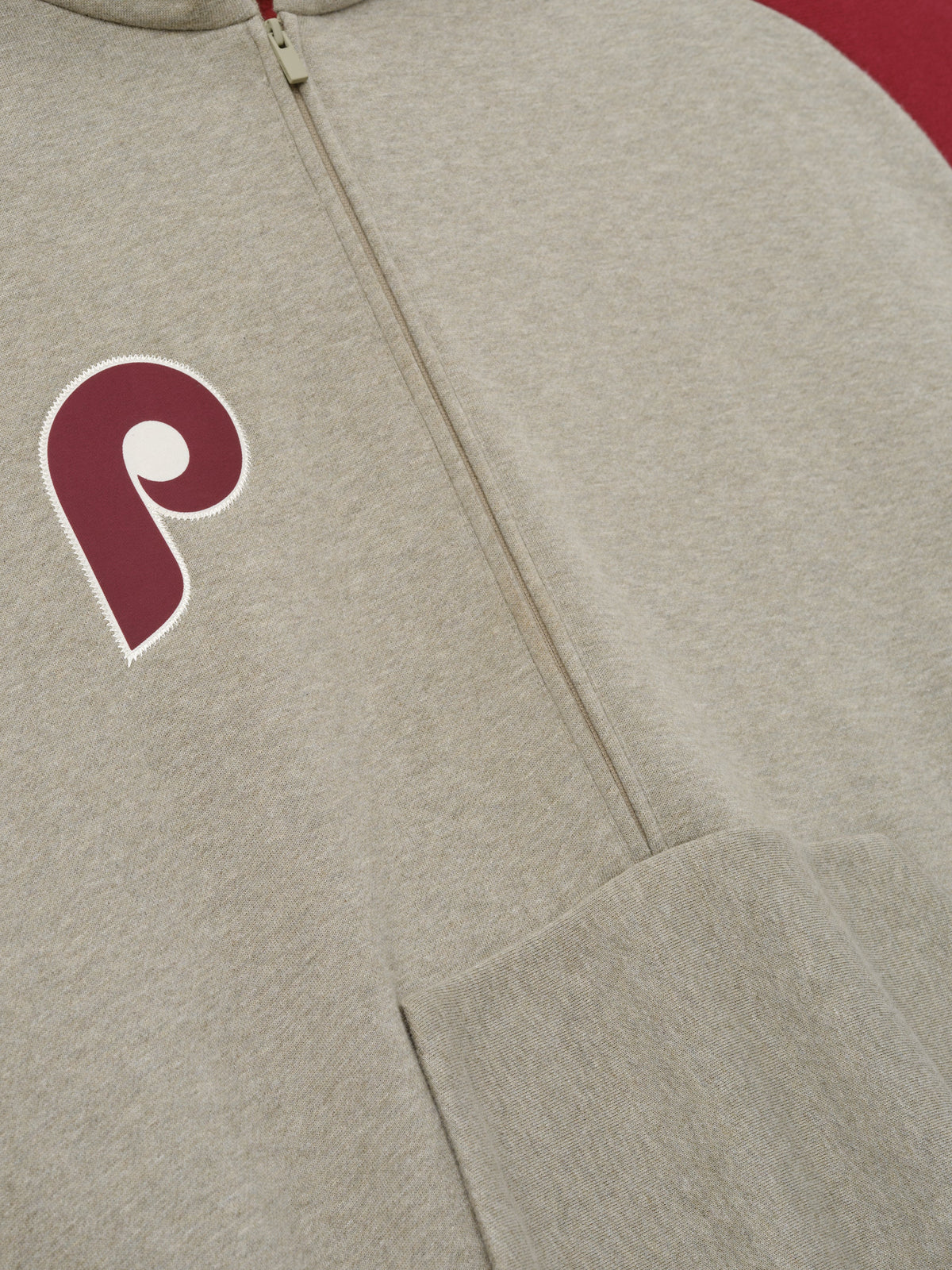 Fear of God Essentials Phillies Raglan Half Zip Sport Hoodie Seal Heather/ Cabernet - Im Your Wardrobe