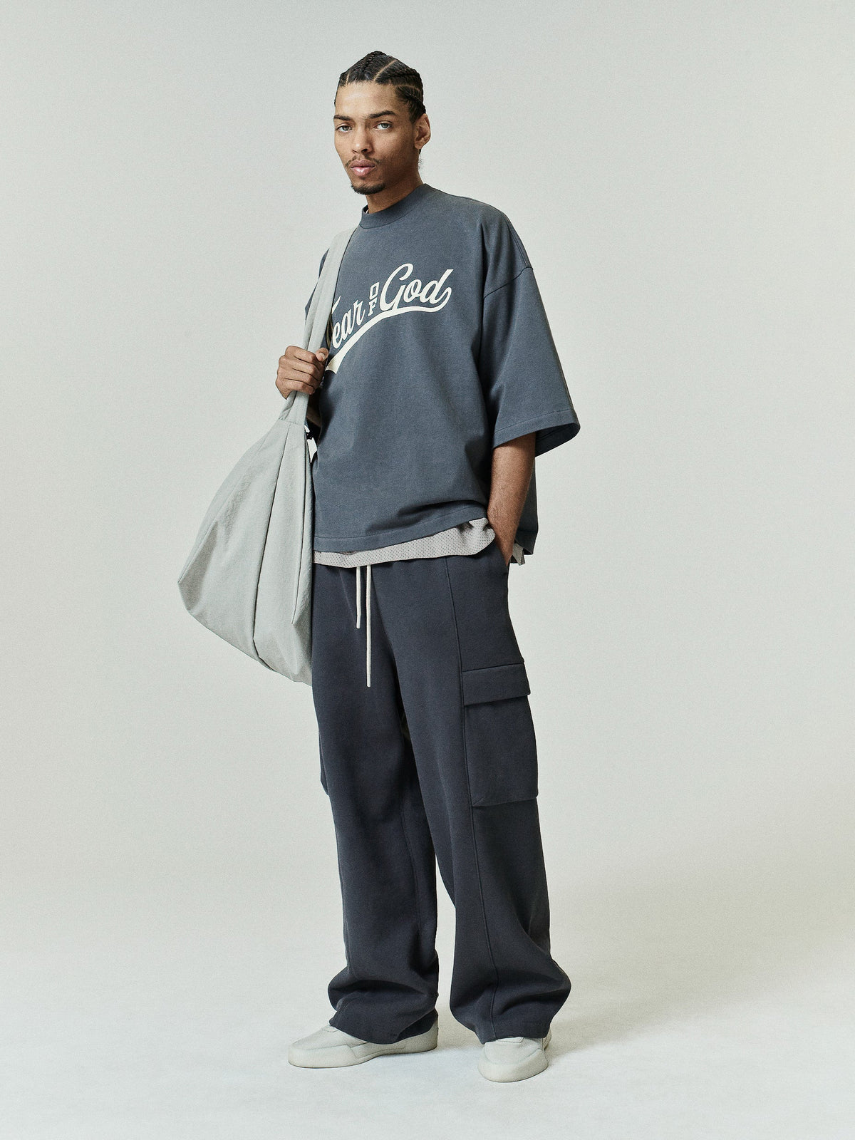 Fear of God Essentials Merch Tee Boxy Fit Crackle 26 Iron Grey - Im Your Wardrobe