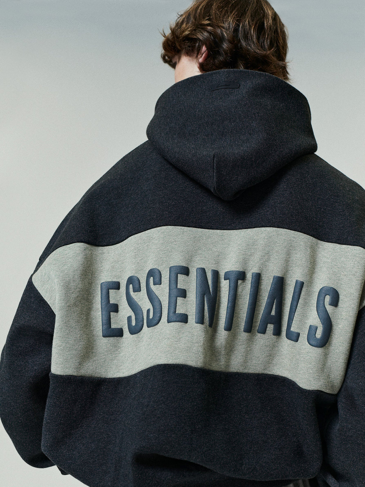 Fear of God Essentials Cropped Relaxed Panelled Hoodie Iron Grey Heather/ Seal Heather - Im Your Wardrobe