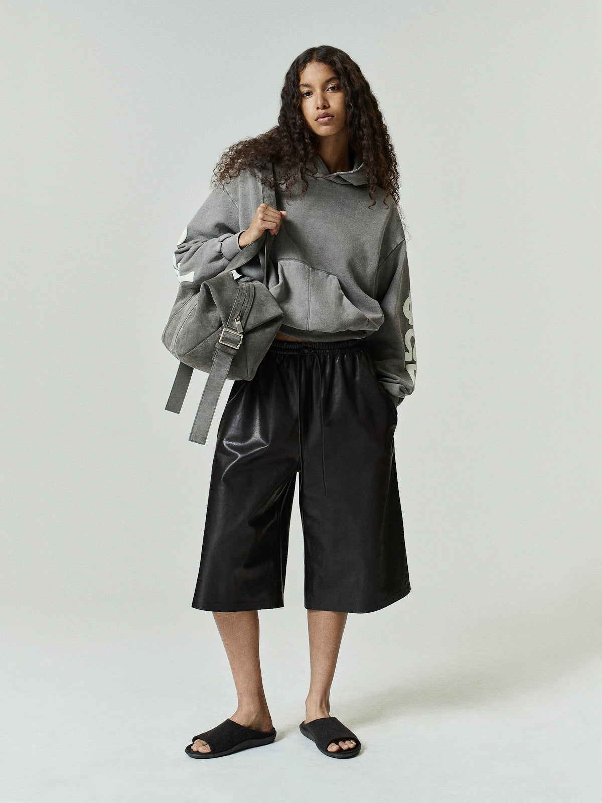 Fear of God Essentials Women's 90s Fleece Hoodie Classic Fit Washed Seal