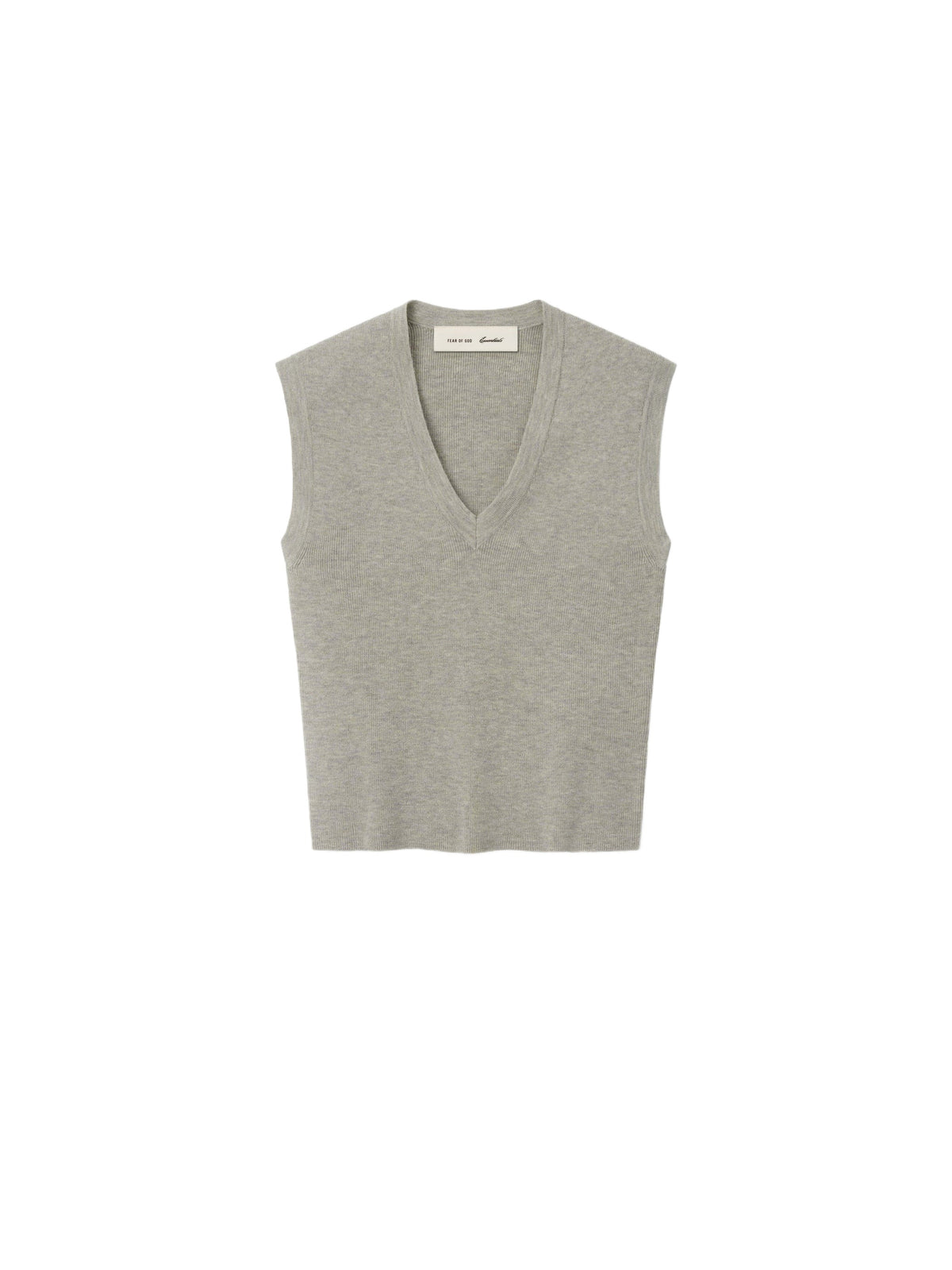 Fear of God Essentials Women's Rib Knit V-Neck Cropped Tank Pyrite Heather