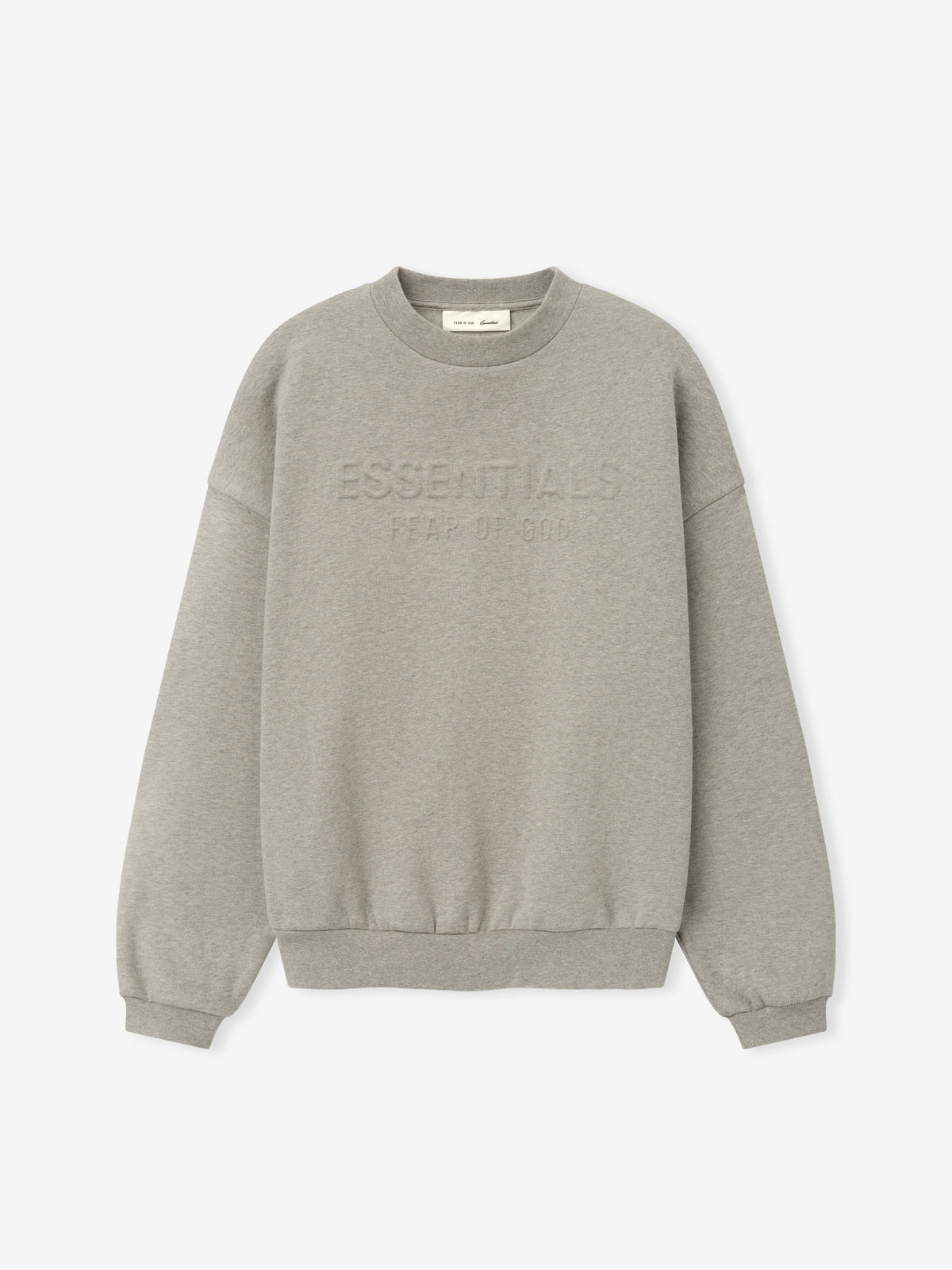 Fear of God Essentials Embossed FW26 90s Relaxed Crewneck Warm Heather - Im Your Wardrobe