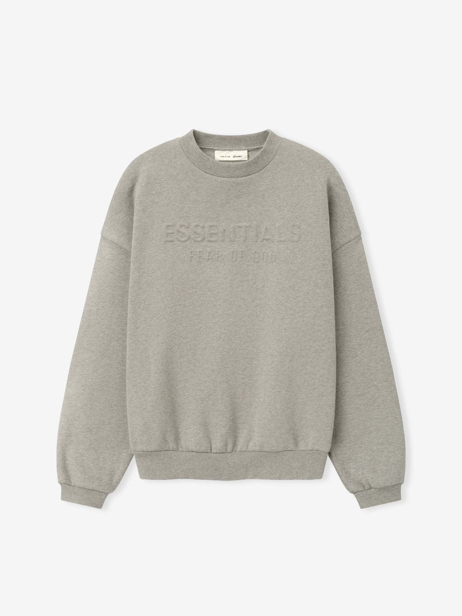 Fear of God Essentials Embossed FW26 90s Relaxed Crewneck Warm Heather - Im Your Wardrobe