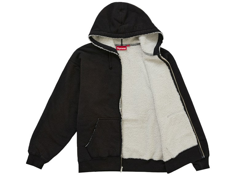 Supreme Shearling Lined Zip Up Hooded Sweatshirt Black