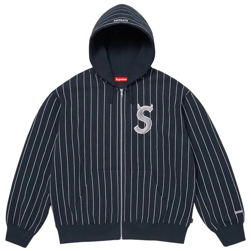 Supreme Devil S Logo Zip Up Hooded Sweatshirt Stripe