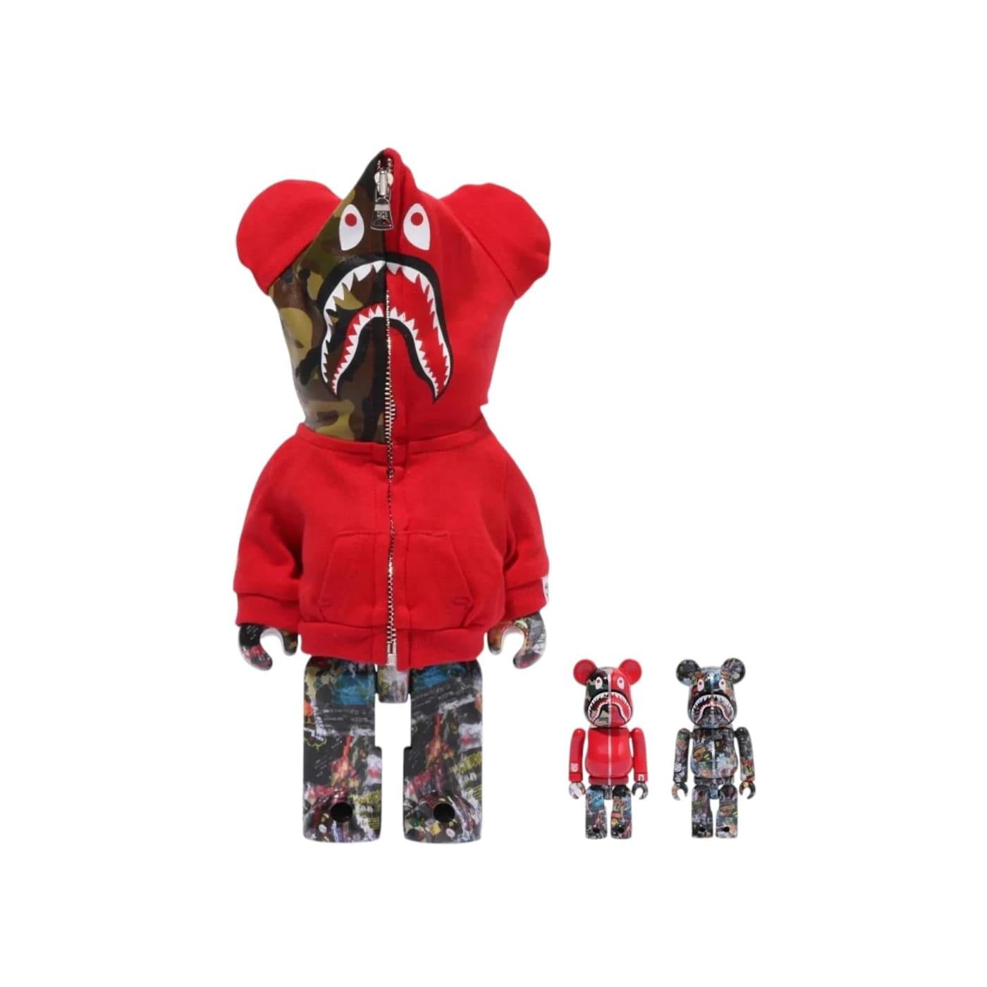 Bearbrick Bape Legacy Camo Shark 100% & 400% Set Red