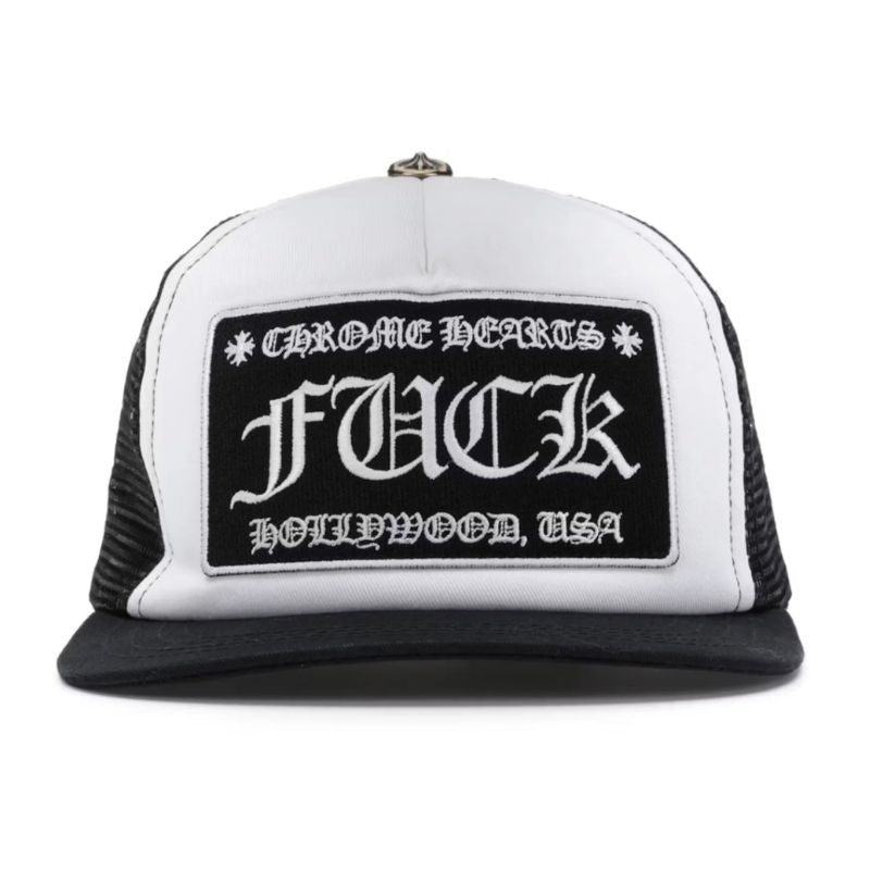 Chrome Hearts FUCK Hollywood Trucker Hat (Black/White) - Im Your Wardrobe