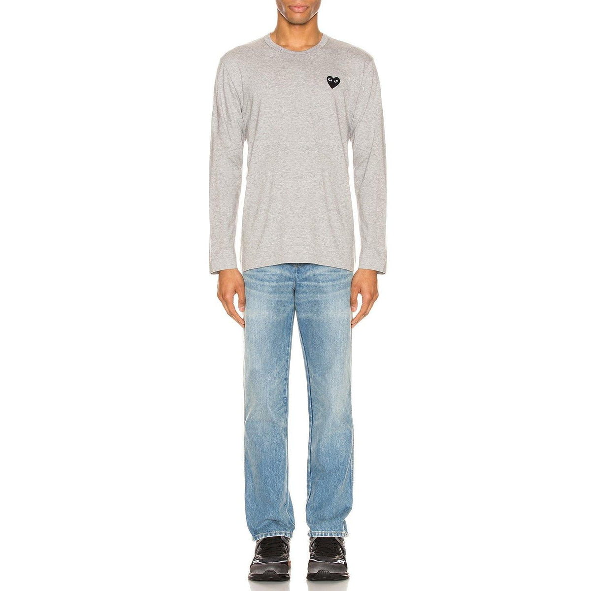 Comme des Garcons PLAY Black Emblem Cotton Long Sleeve Tee Grey - Im Your Wardrobe