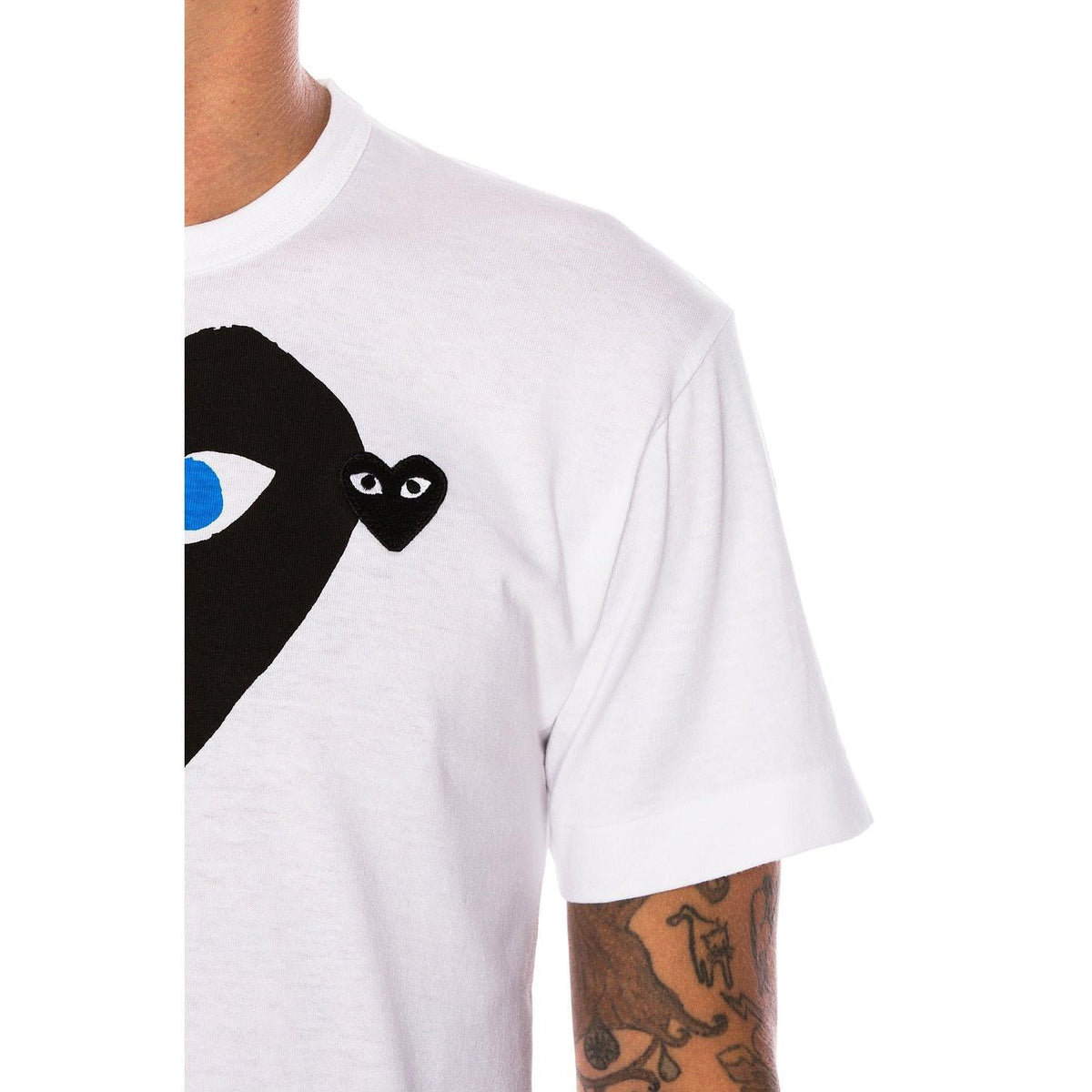 Comme des Garcons PLAY Blue Eyes Black Emblem Cotton Tee White - Im Your Wardrobe