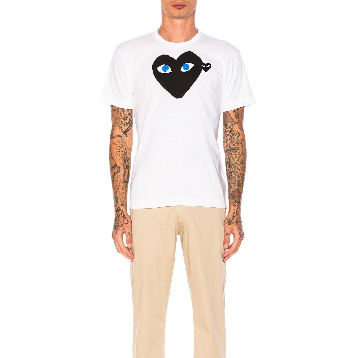 Comme des Garcons PLAY Blue Eyes Black Emblem Cotton Tee White - Im Your Wardrobe