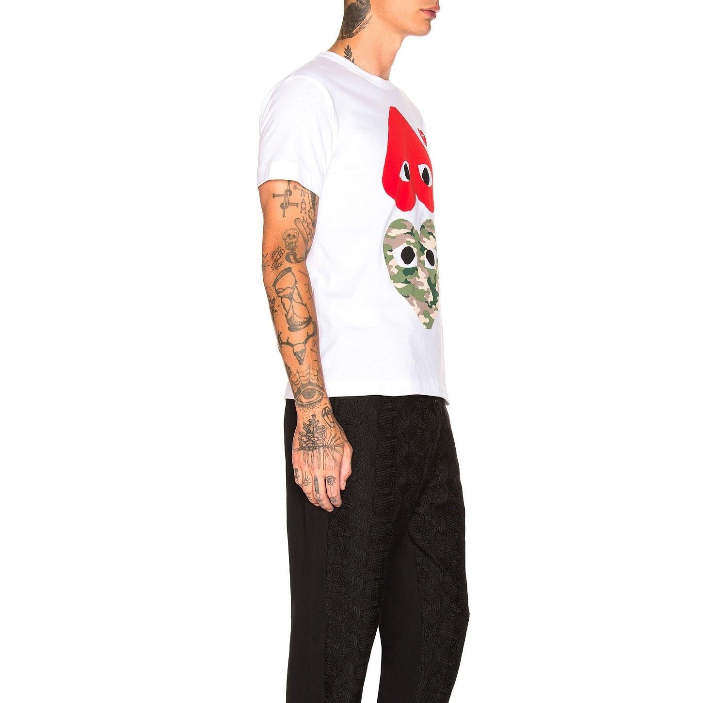 Comme des Garcons PLAY Camouflage Double Emblem Tee White - Im Your Wardrobe