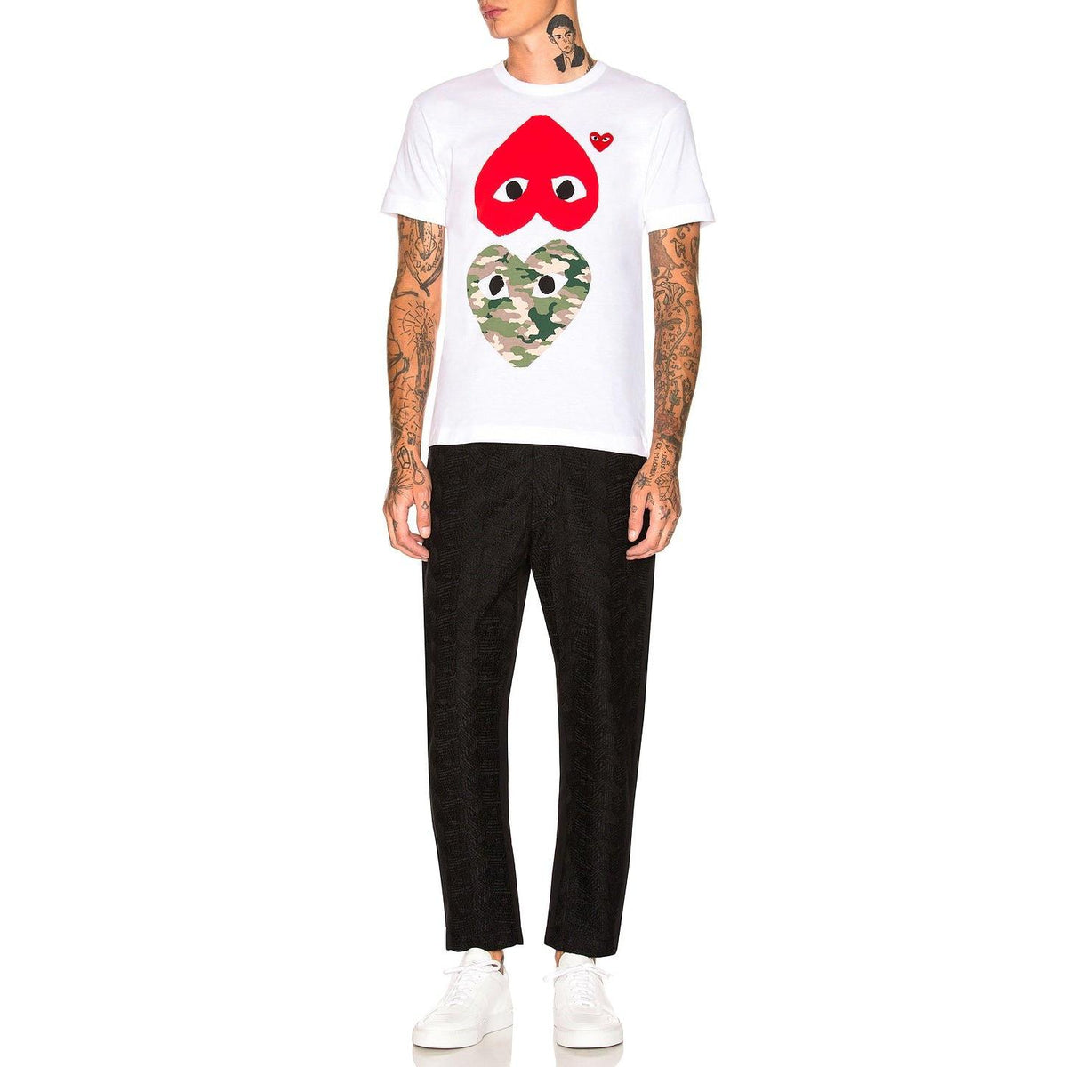 Comme des Garcons PLAY Camouflage Double Emblem Tee White - Im Your Wardrobe