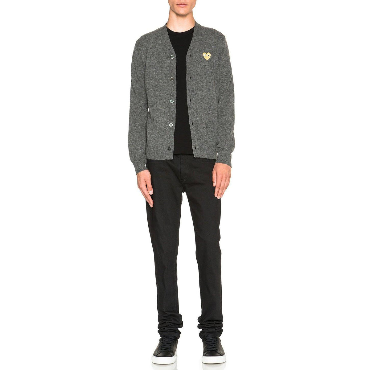 Comme des Garcons PLAY Cardigan With Gold Emblem Grey - Im Your Wardrobe