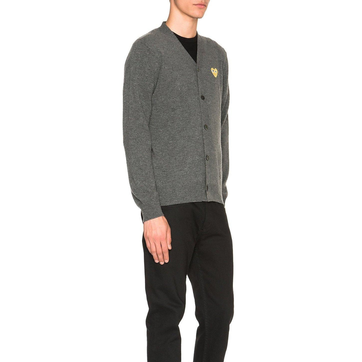 Comme des Garcons PLAY Cardigan With Gold Emblem Grey - Im Your Wardrobe