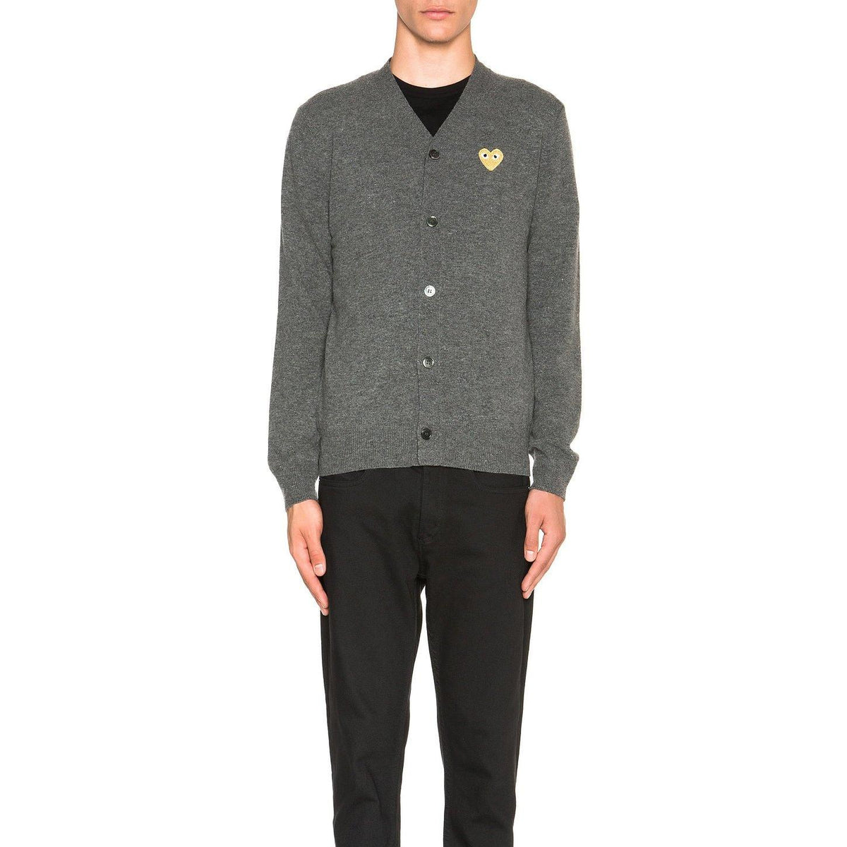 Comme des Garcons PLAY Cardigan With Gold Emblem Grey - Im Your Wardrobe