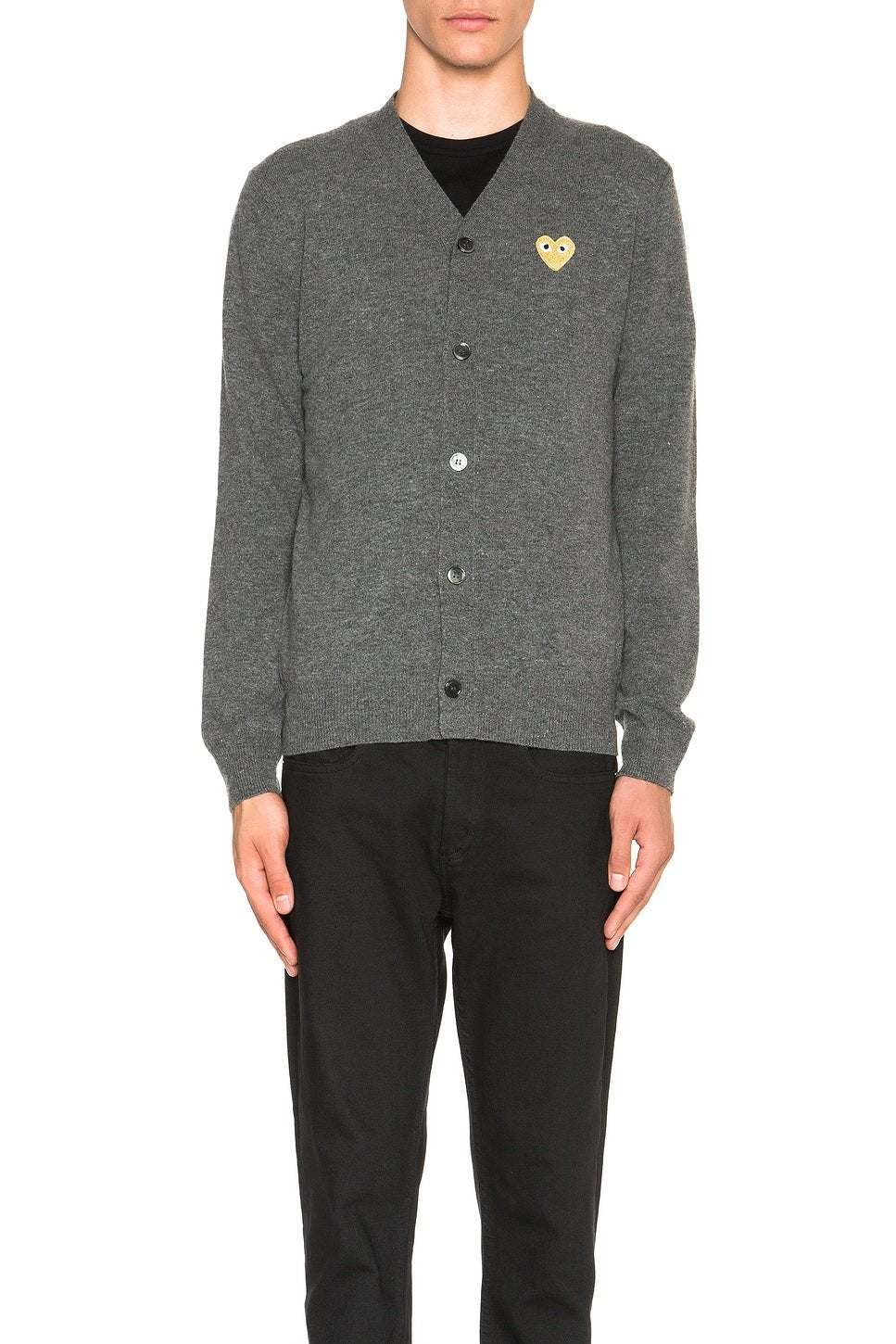 Comme des Garcons PLAY Cardigan With Gold Emblem Grey