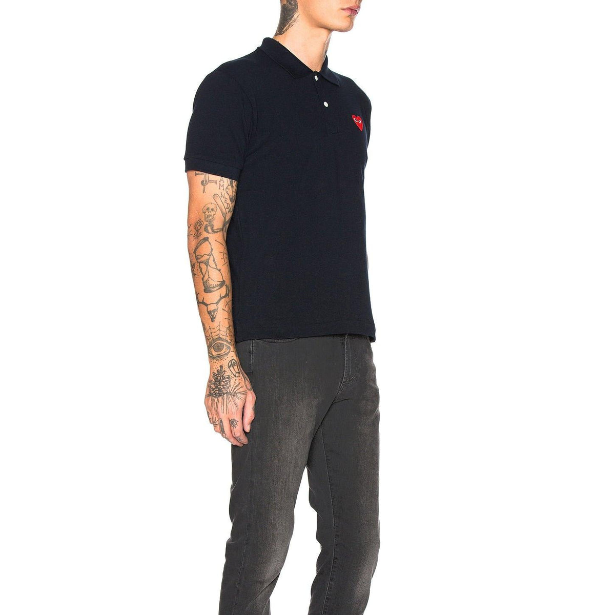 Comme des Garcons PLAY Cotton Polo With Red Emblem Navy - Im Your Wardrobe