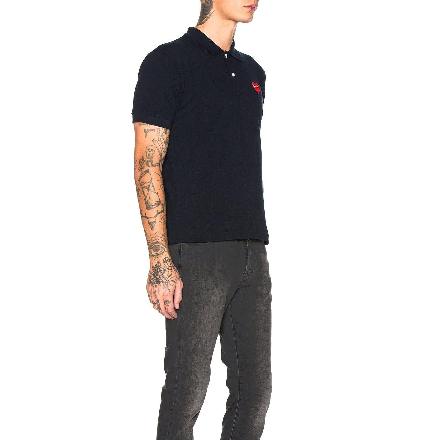 Comme des Garcons PLAY Cotton Polo With Red Emblem Navy - Im Your Wardrobe