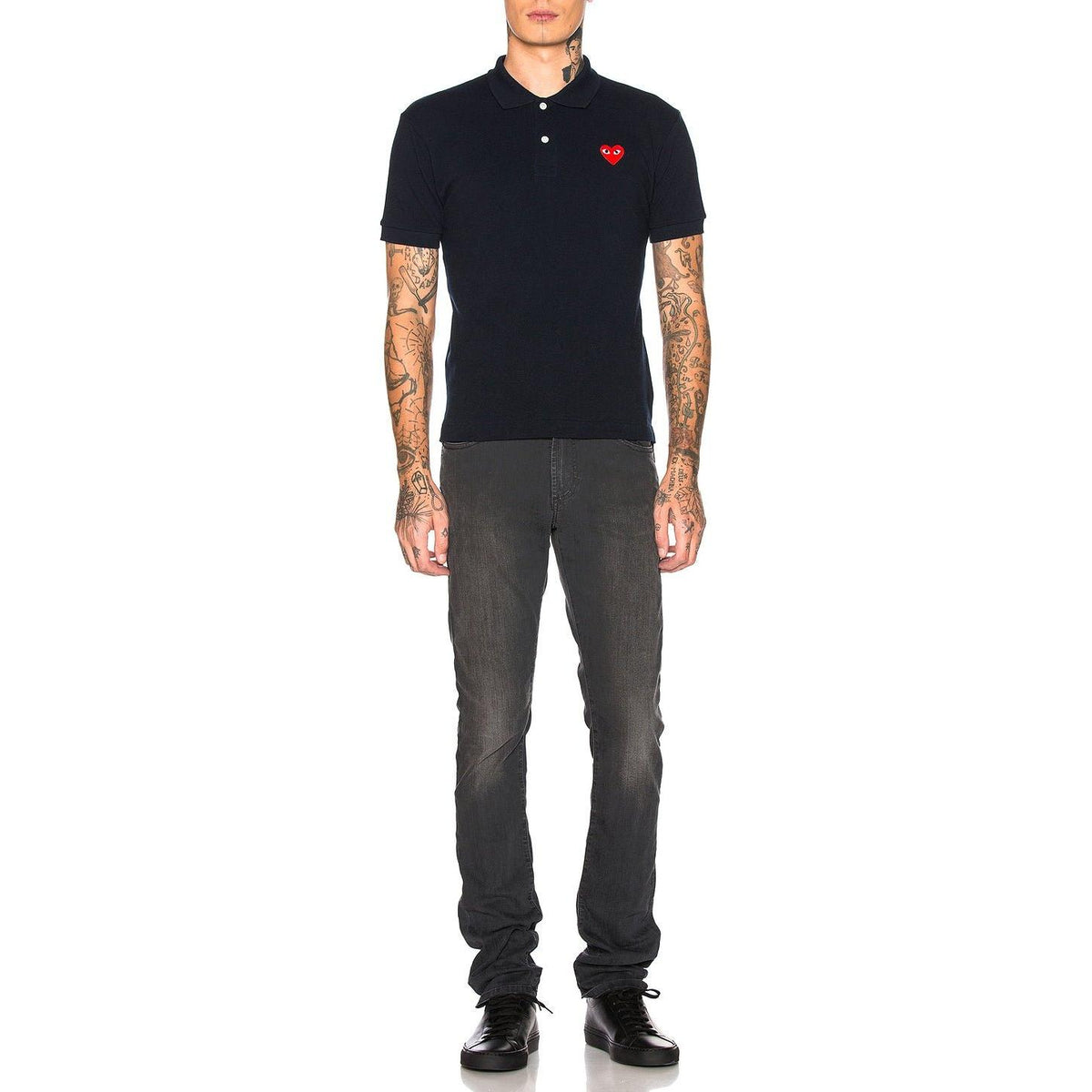 Comme des Garcons PLAY Cotton Polo With Red Emblem Navy - Im Your Wardrobe
