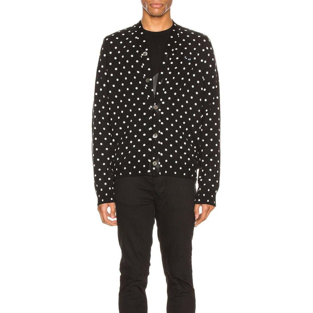 Comme des Garcons PLAY Dot Print Wool Cardigan With Black Emblem Black Natural - Im Your Wardrobe