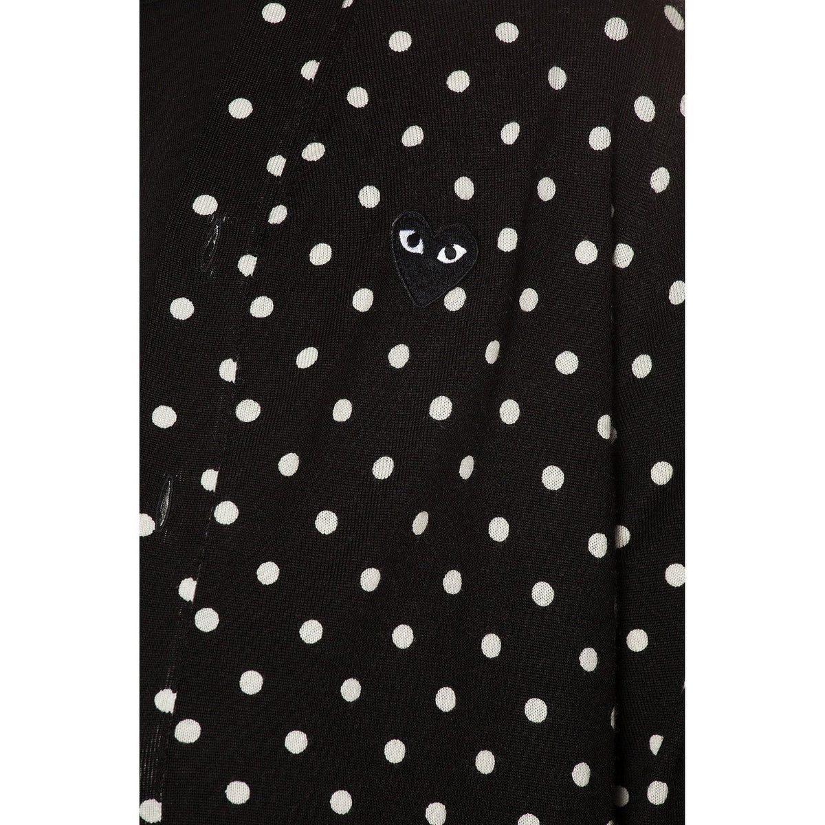 Comme des Garcons PLAY Dot Print Wool Cardigan With Black Emblem Black Natural - Im Your Wardrobe