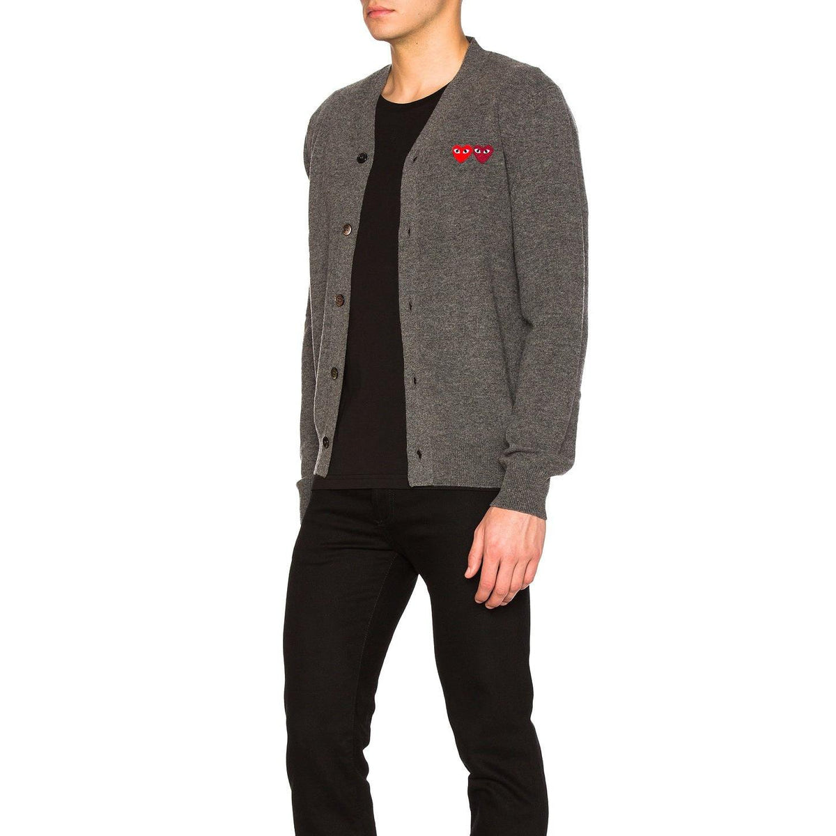 Comme des Garcons PLAY Double Emblem Cardigan Med Grey - Im Your Wardrobe