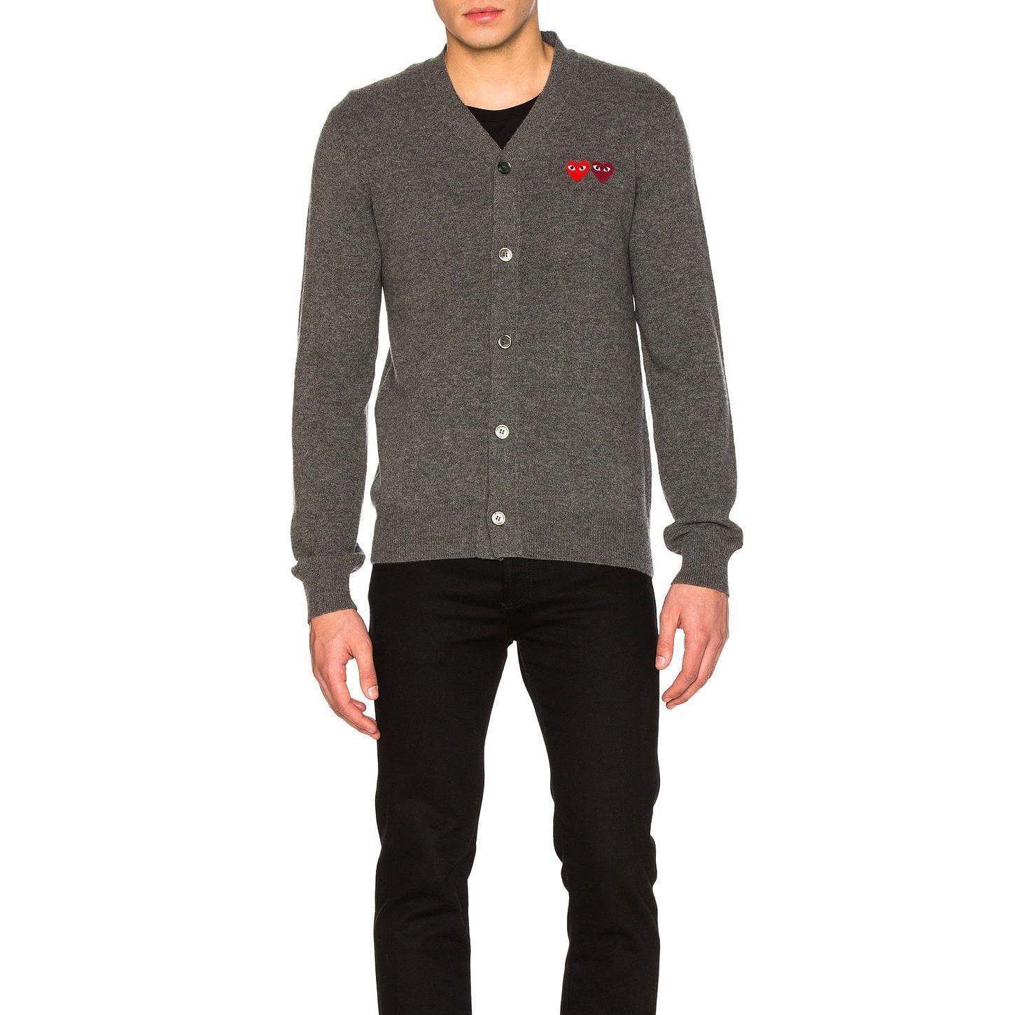 Comme des Garcons PLAY Double Emblem Cardigan Med Grey - Im Your Wardrobe