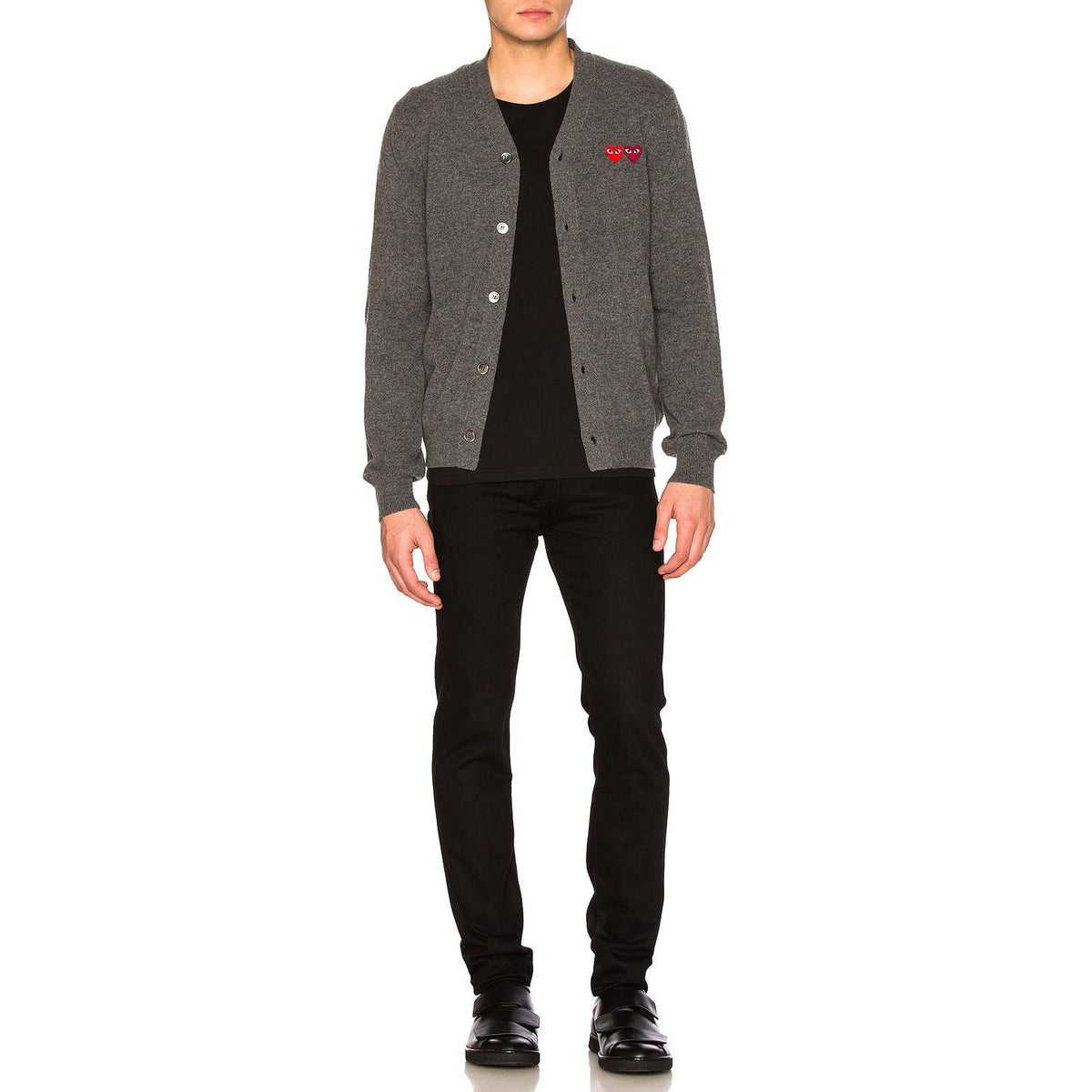 Comme des Garcons PLAY Double Emblem Cardigan Med Grey - Im Your Wardrobe