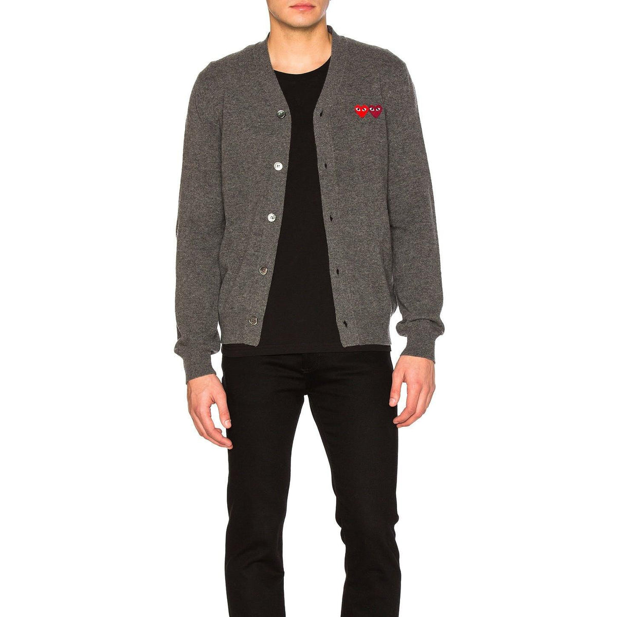 Comme des Garcons PLAY Double Emblem Cardigan Med Grey - Im Your Wardrobe