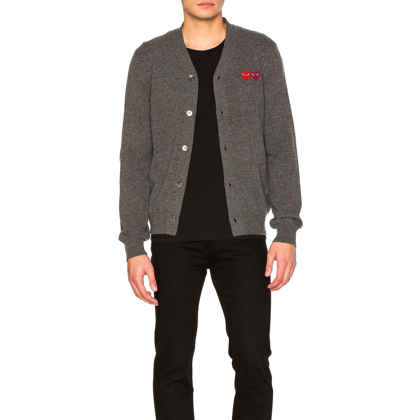 Comme des Garcons PLAY Double Emblem Cardigan Med Grey - Im Your Wardrobe