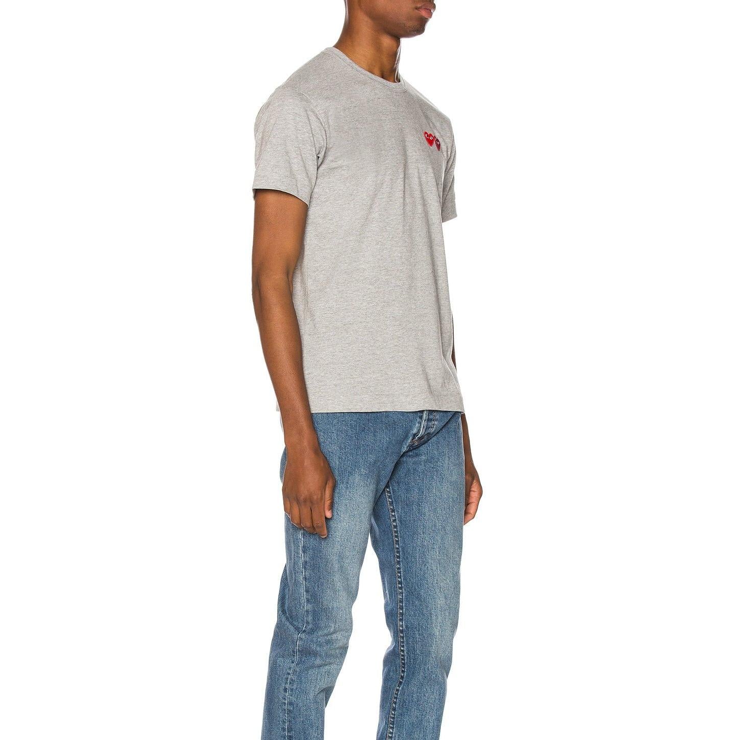 Comme des Garcons PLAY Double Heart Tee Grey - Im Your Wardrobe