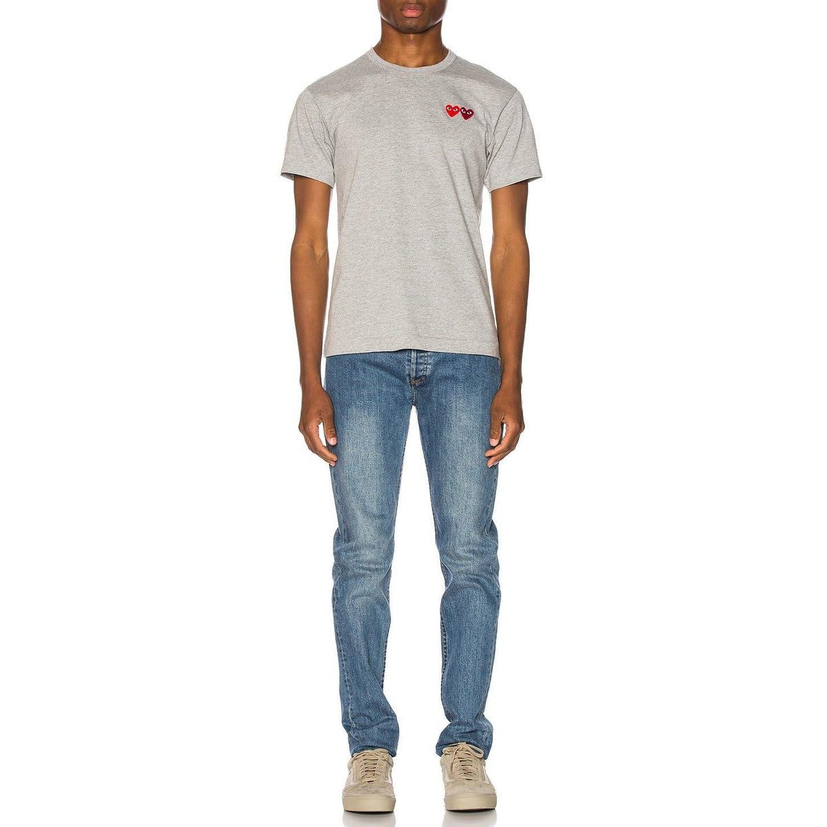 Comme des Garcons PLAY Double Heart Tee Grey - Im Your Wardrobe