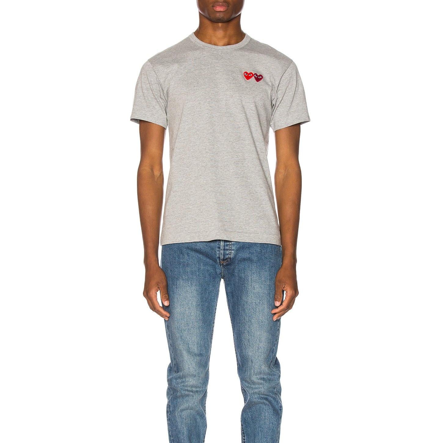 Comme des Garcons PLAY Double Heart Tee Grey - Im Your Wardrobe