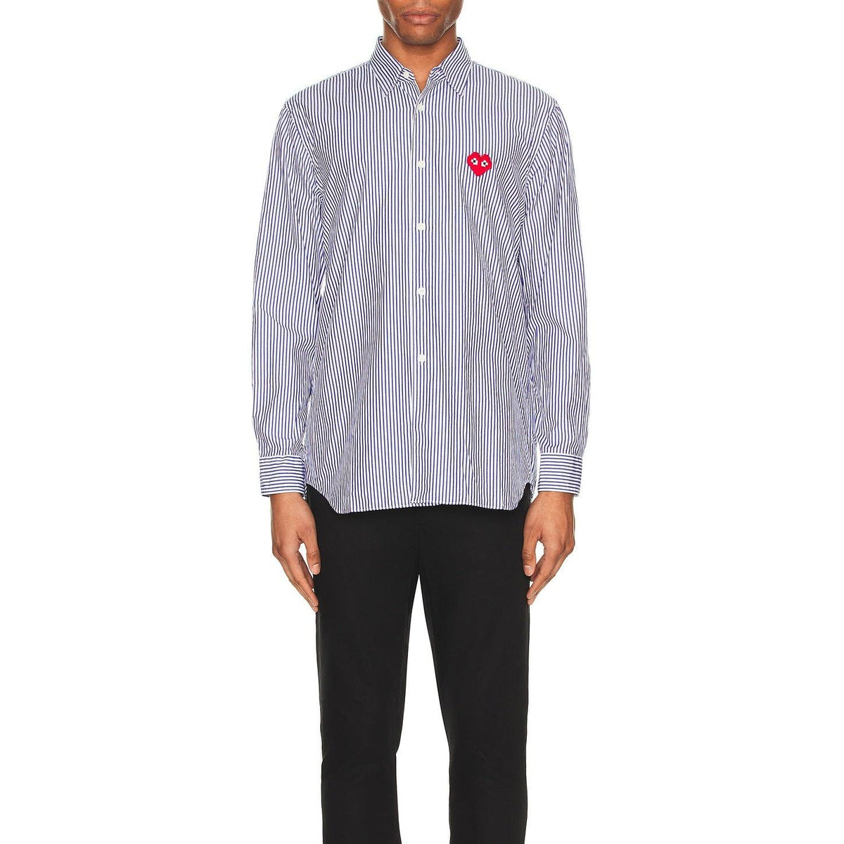 Comme des Garcons PLAY Invader Stripe Shirt Blue White - Im Your Wardrobe