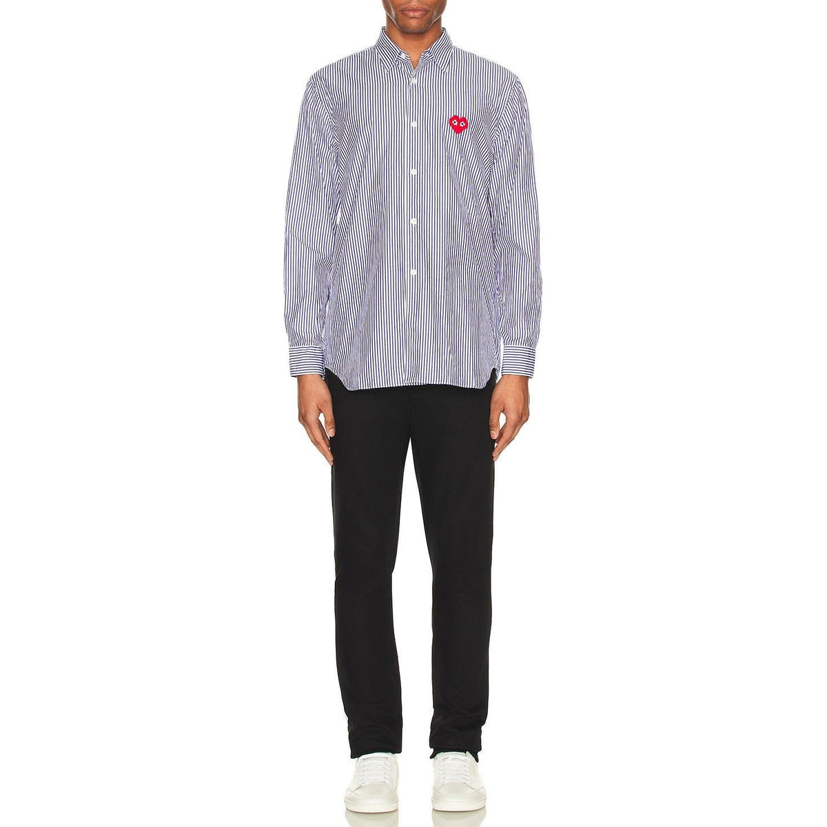 Comme des Garcons PLAY Invader Stripe Shirt Blue White - Im Your Wardrobe