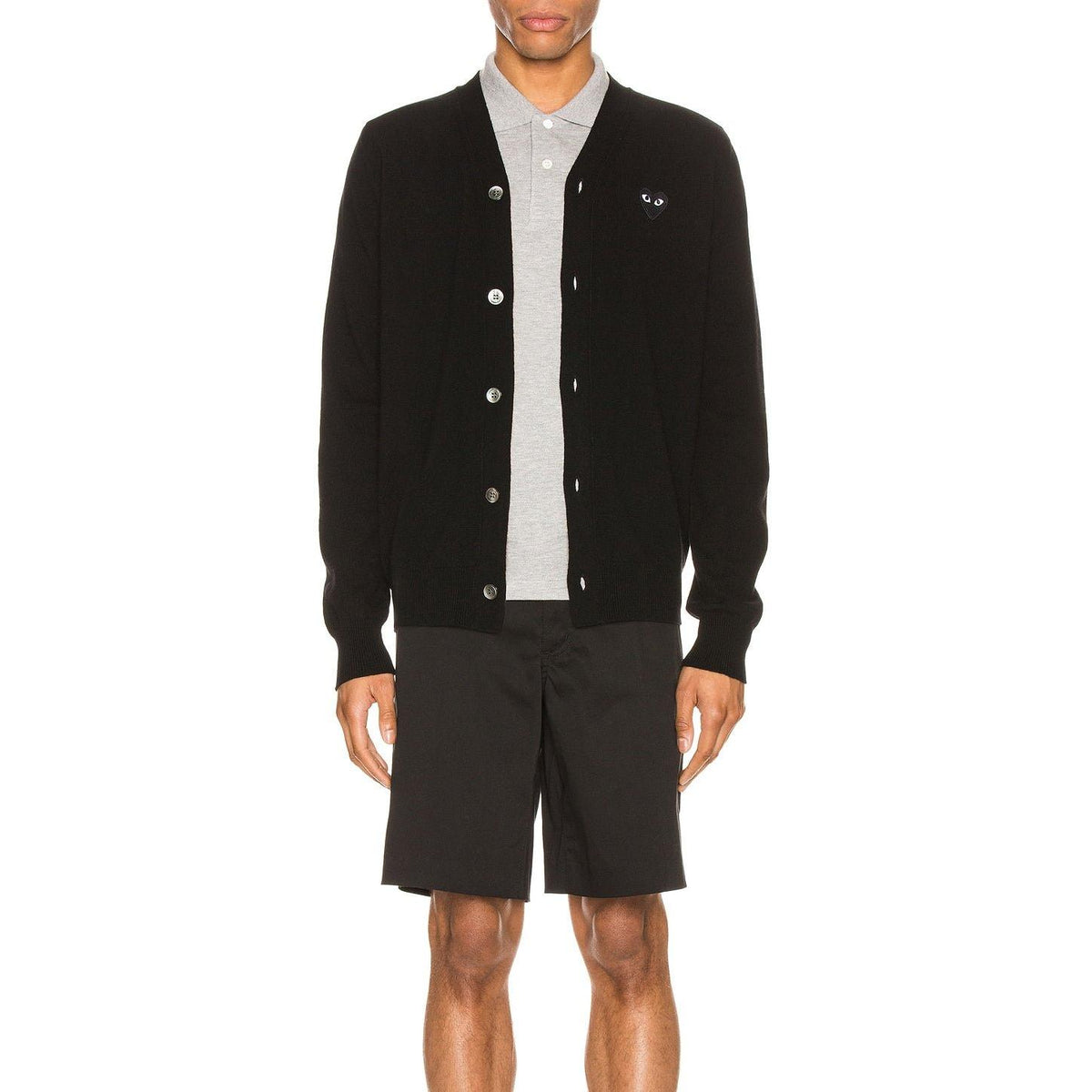 Comme des Garcons PLAY Lambswool Cardigan With Black Emblem Black - Im Your Wardrobe